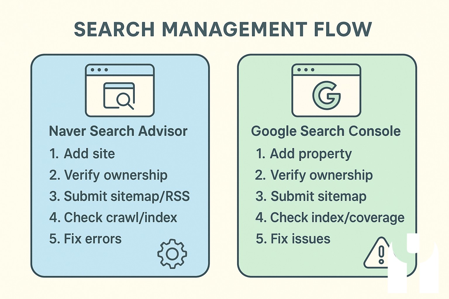 네이버 서치 어드바이저와 구글 서치 콘솔은 각각 국내외…